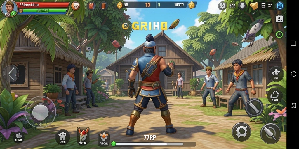 Tampilan utama gameplay 77RP dengan aktivitas simulasi yang seru.