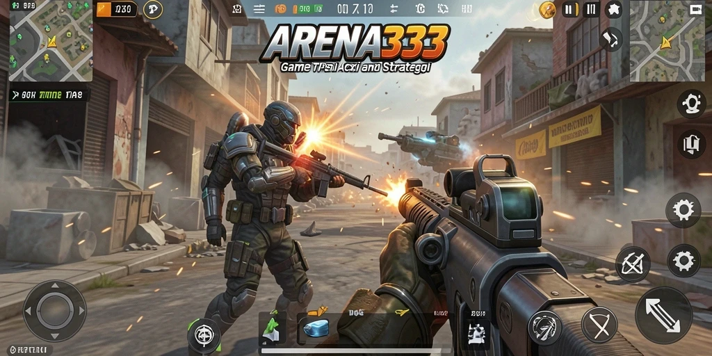 Tampilan gameplay seru dari ARENA333 dengan aksi tembak-menembak yang intens.
