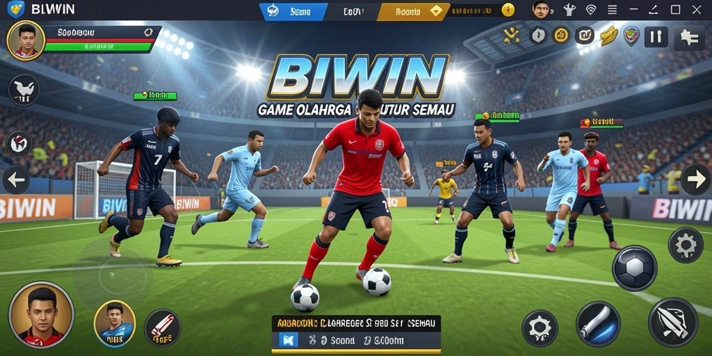 Tangkapan layar utama BIWIN menampilkan gameplay olahraga yang seru.