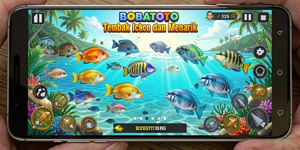 Tampilan gameplay BOBATOTO yang menegangkan saat menembak ikan.