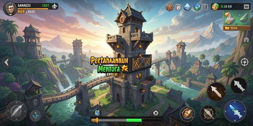 Tampilan gameplay seru di GANAS33 menara pertahanan.