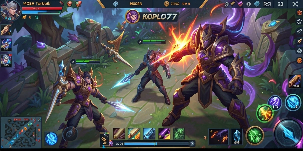 Screenshot gameplay seru dari KOPLO77 menampilkan pertarungan tim yang intens.