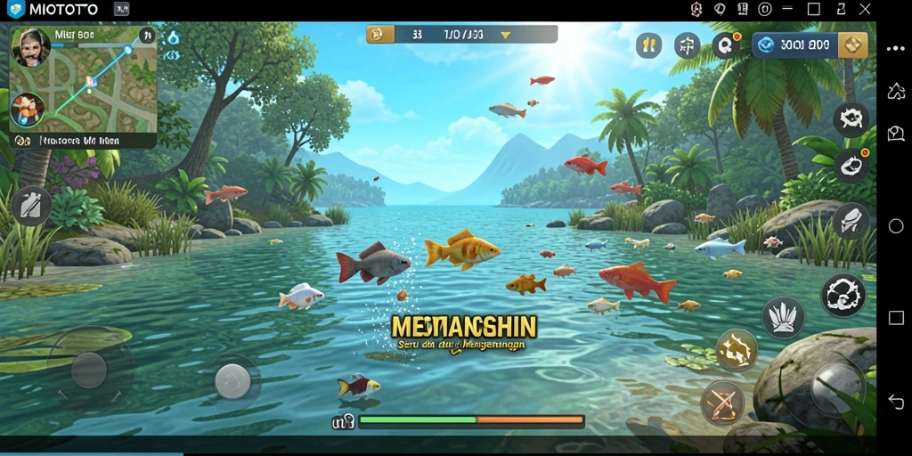 Tampilan gameplay MIOTOTO yang memukau saat memancing di lautan.
