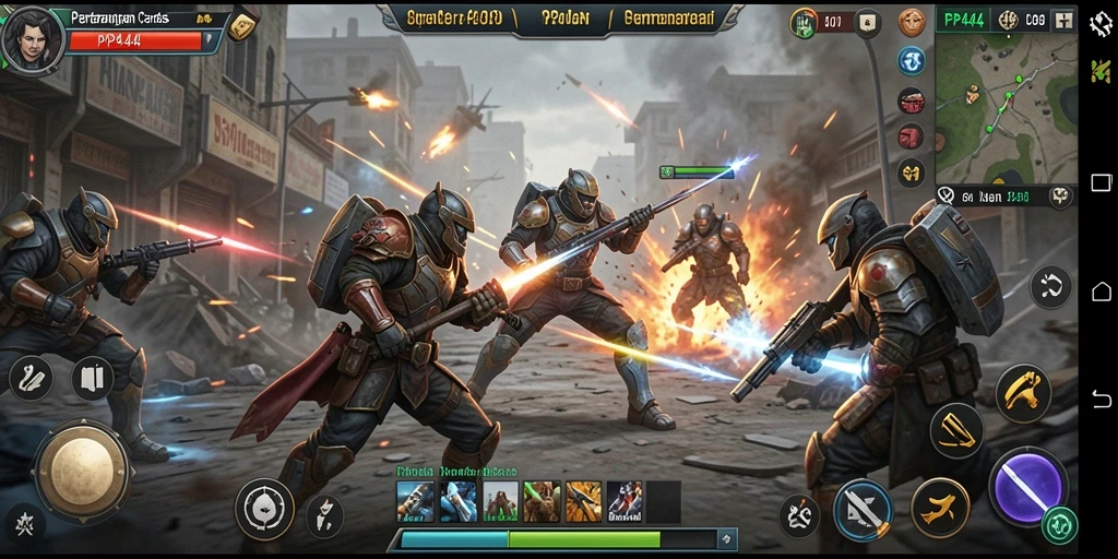 Screenshot gameplay PP444 menampilkan aksi pertarungan strategi yang mendebarkan.