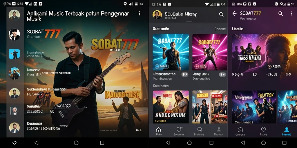 Screenshot utama SOBAT777 menampilkan antarmuka aplikasi dengan koleksi lagu musik.