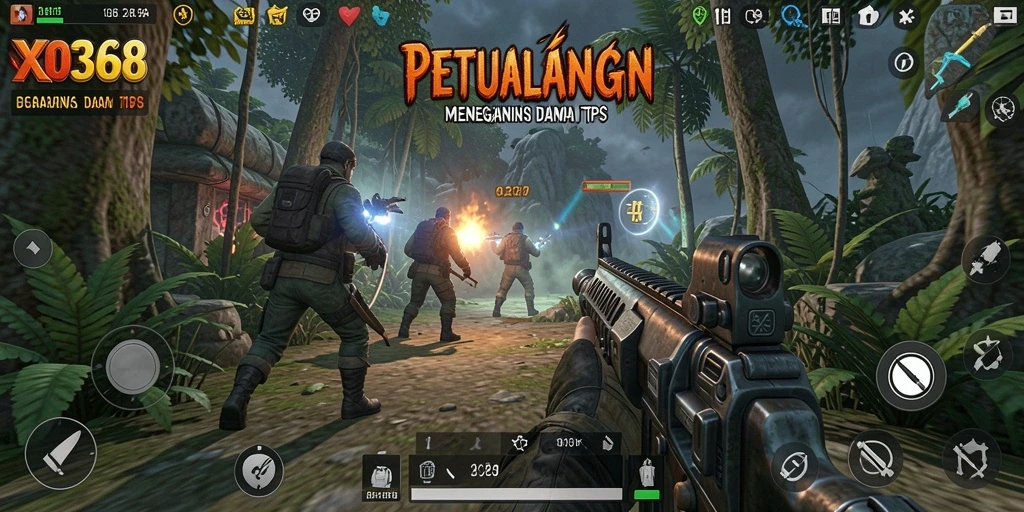 Screenshot utama XO368 menampilkan aksi seru dalam pertempuran TPS.
